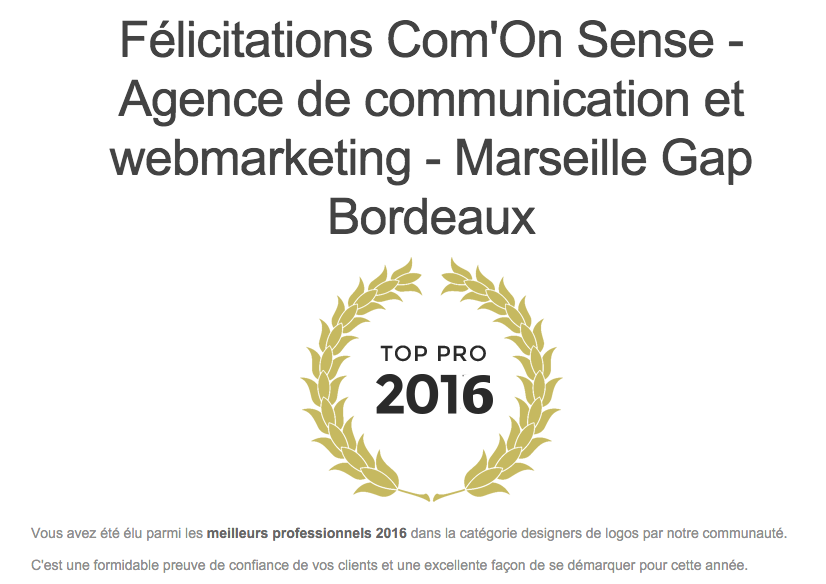 L’agence Com’On Sense parmi les « meilleurs professionnels 2016 » dans la catégorie design de logo